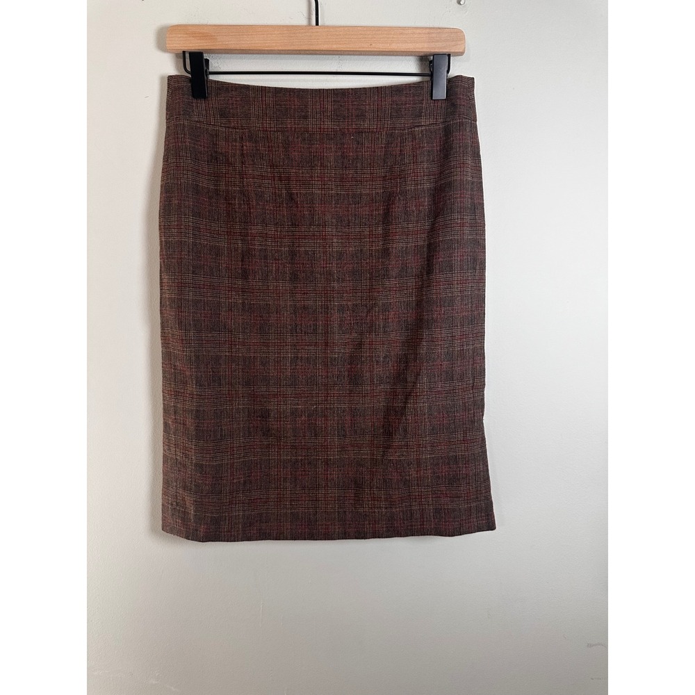 Banana Republic Heritage Brown Plaid Wool Blend Pencil Skirt Italian Fabric 4